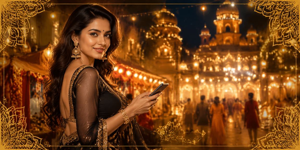 Night market scene with mobile casino gaming in India