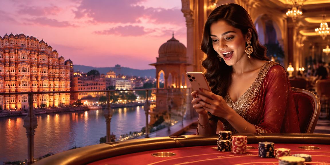 Mobile device showing casino app with red and gold theme